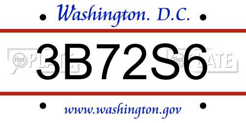 3B72S6 District Of Columbia License Plate