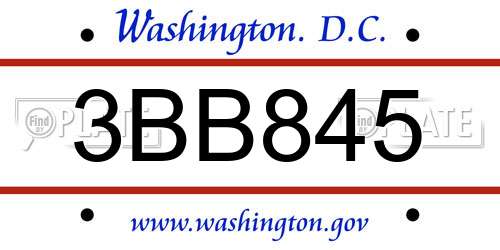 3BB845 District Of Columbia License Plate
