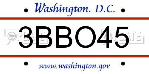 3BBO45 District Of Columbia License Plate
