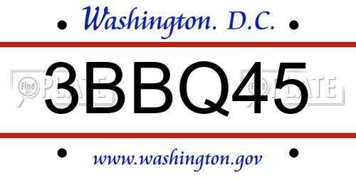 3BBQ45 District Of Columbia License Plate