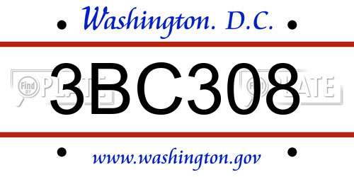 3BC308 District Of Columbia License Plate