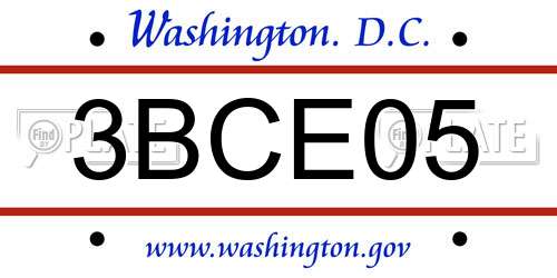 3BCE05 District Of Columbia License Plate