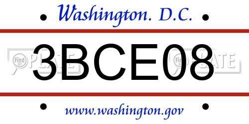 3BCE08 District Of Columbia License Plate