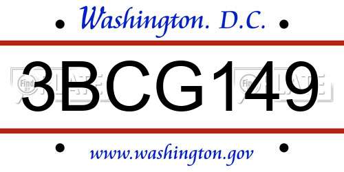 3BCG149 District Of Columbia License Plate