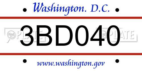 3BD040 District Of Columbia License Plate