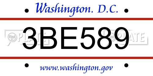 3BE589 District Of Columbia License Plate
