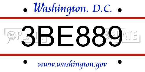 3BE889 District Of Columbia License Plate