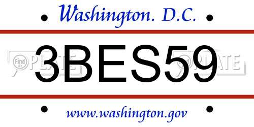 3BES59 District Of Columbia License Plate