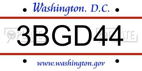 3BGD44 District Of Columbia License Plate