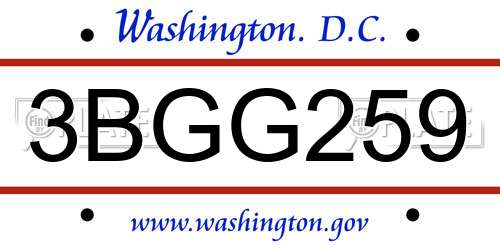 3BGG259 District Of Columbia License Plate