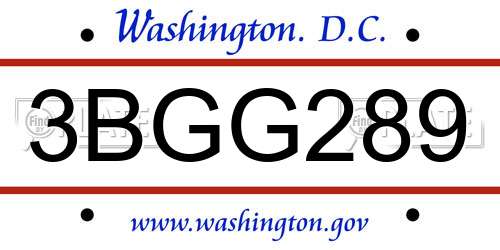 3BGG289 District Of Columbia License Plate