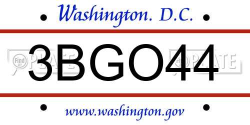 3BGO44 District Of Columbia License Plate