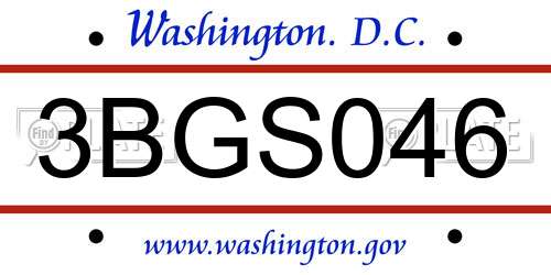 3BGS046 District Of Columbia License Plate