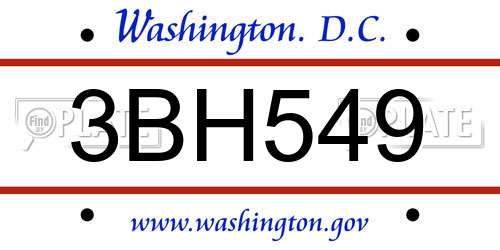 3BH549 District Of Columbia License Plate