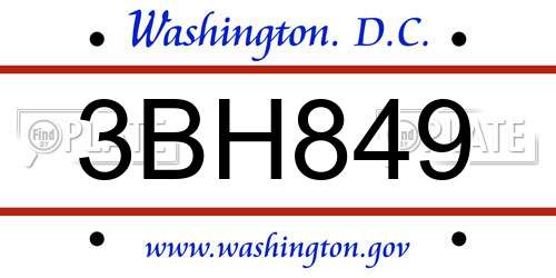 3BH849 District Of Columbia License Plate
