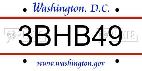 3BHB49 District Of Columbia License Plate