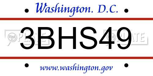 3BHS49 District Of Columbia License Plate