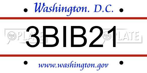 3BIB21 District Of Columbia License Plate