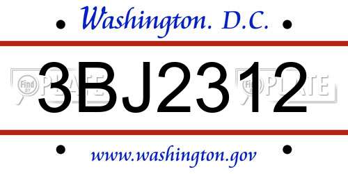 3BJ2312 District Of Columbia License Plate