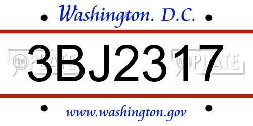 3BJ2317 District Of Columbia License Plate