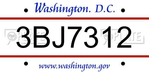 3BJ7312 District Of Columbia License Plate