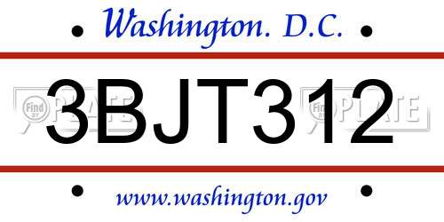 3BJT312 District Of Columbia License Plate