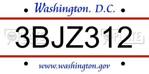 3BJZ312 District Of Columbia License Plate