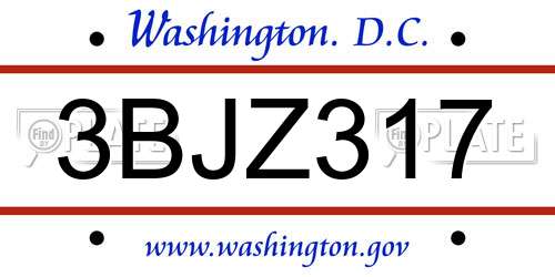 3BJZ317 District Of Columbia License Plate