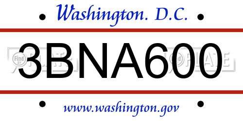3BNA600 District Of Columbia License Plate