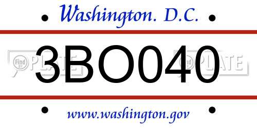 3BO040 District Of Columbia License Plate