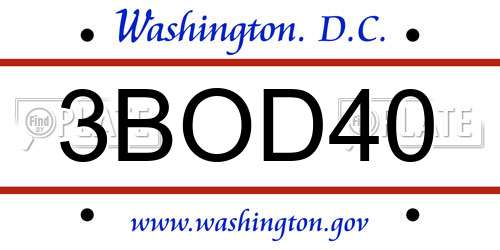 3BOD40 District Of Columbia License Plate