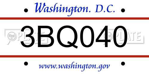 3BQ040 District Of Columbia License Plate