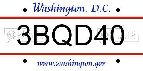 3BQD40 District Of Columbia License Plate