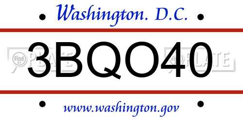 3BQO40 District Of Columbia License Plate