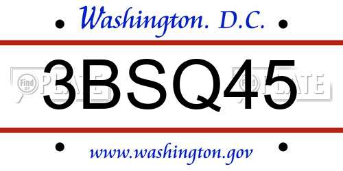 3BSQ45 District Of Columbia License Plate