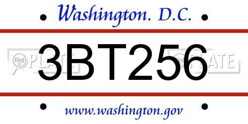 3BT256 District Of Columbia License Plate