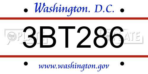 3BT286 District Of Columbia License Plate