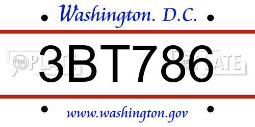 3BT786 District Of Columbia License Plate