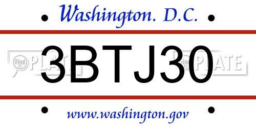 3BTJ30 District Of Columbia License Plate