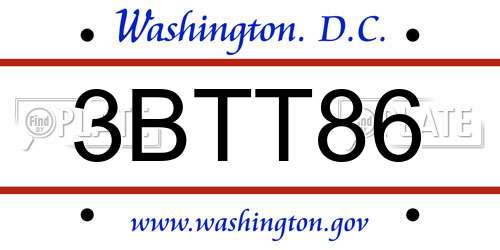 3BTT86 District Of Columbia License Plate