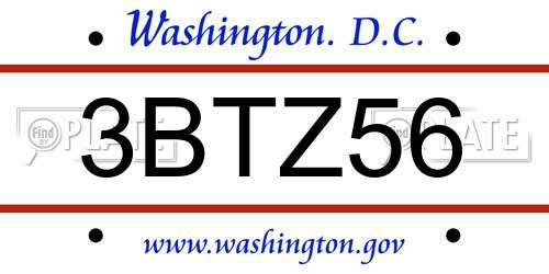 3BTZ56 District Of Columbia License Plate