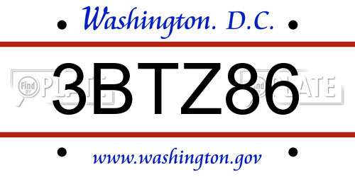 3BTZ86 District Of Columbia License Plate