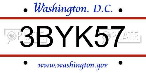 3BYK57 District Of Columbia License Plate