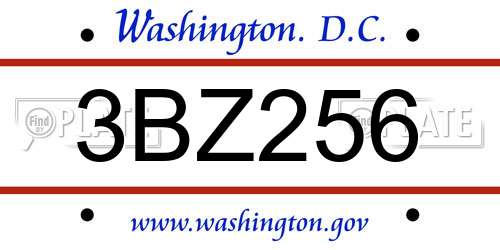 3BZ256 District Of Columbia License Plate