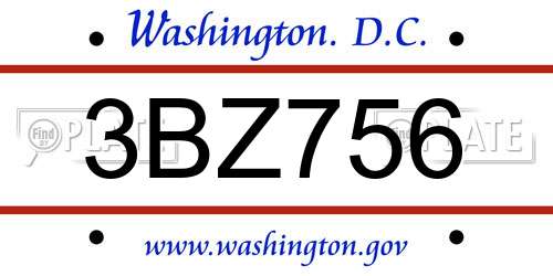 3BZ756 District Of Columbia License Plate