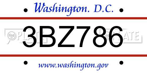 3BZ786 District Of Columbia License Plate