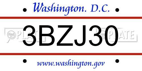 3BZJ30 District Of Columbia License Plate