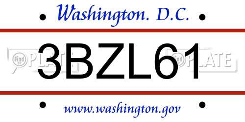 3BZL61 District Of Columbia License Plate