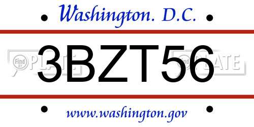 3BZT56 District Of Columbia License Plate