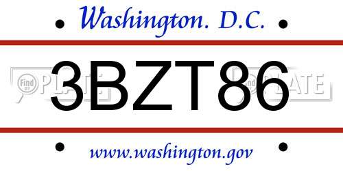 3BZT86 District Of Columbia License Plate